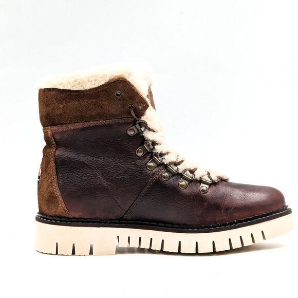Pajar Women faux Fur Brown Leather Lace up Snow Winter Boots size 7-7.5US EUR38 - Picture 9 of 10